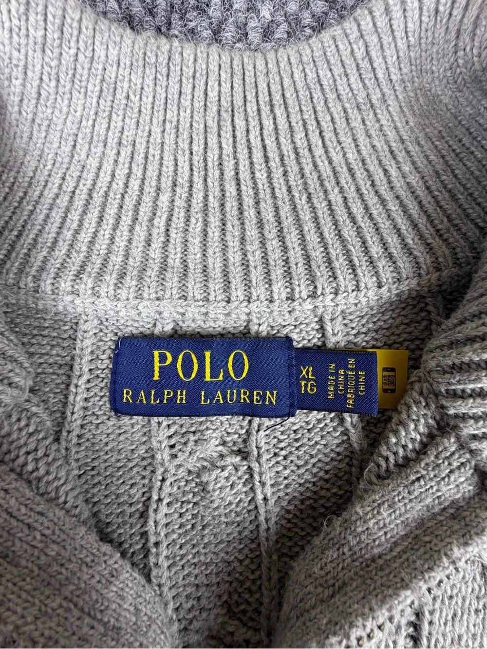 Polo Ralph Lauren Men’s XL Cable Knit Quarter  Zip Sweater Gray 100% Cotton